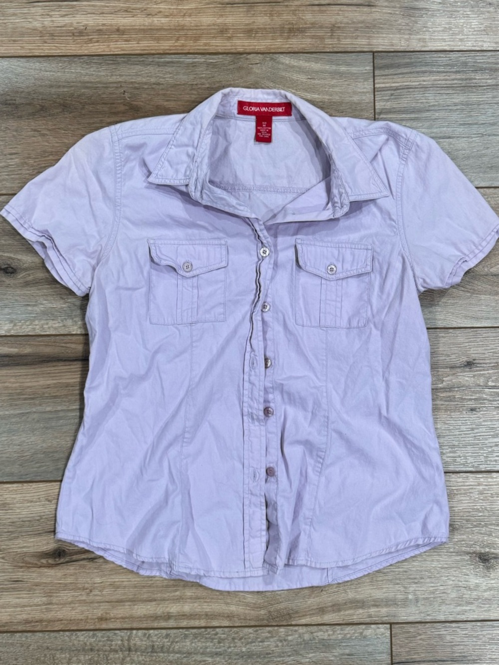 GLORIA VANDERBILT Vintage Y2k Cotton Short Sleeve Purple Button-up | Size M